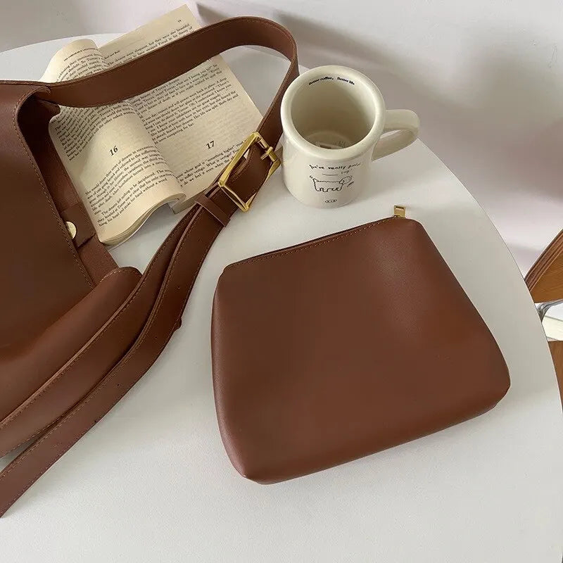 All-Match Women Shoulder Bag Solid Fashion Handbag Crossbody Bag Women'S Minimalist PU Leather Bag for Work