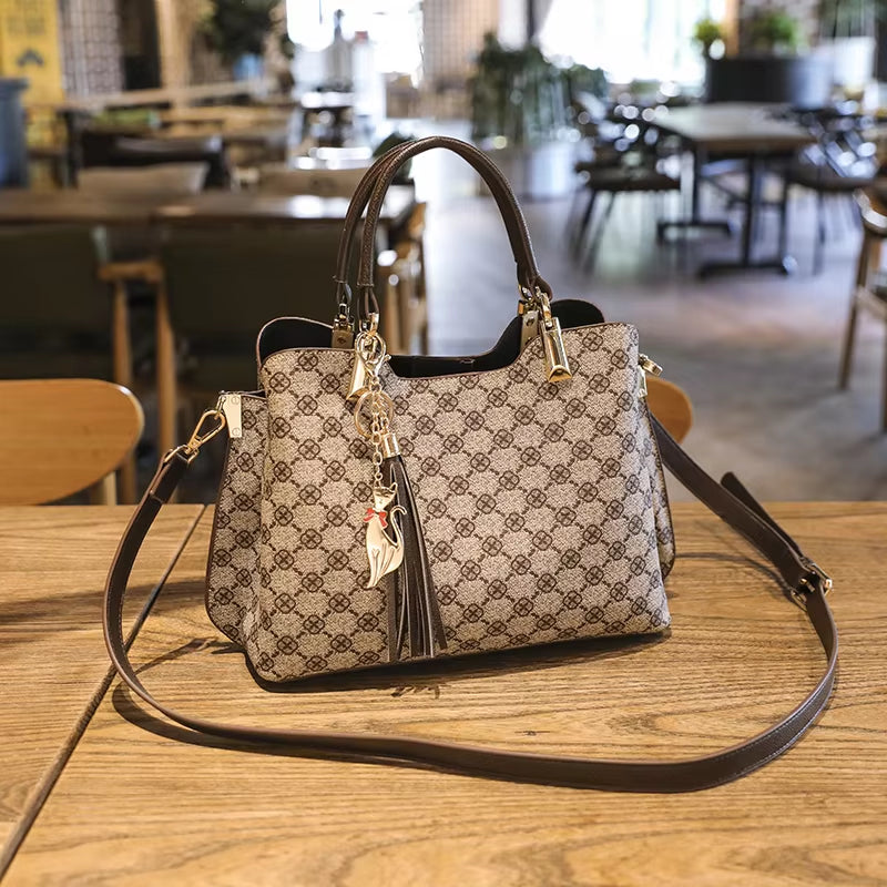 Shoulder Bag for Women 2022 2023 New Luxury Designer Crossbody Leather Vintage Fashion Ladies Shopper Mahjong Plaid Big Handbags